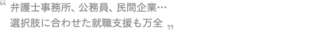 弁護士事務所、公務員、民間企業…選択肢に合わせた就職支援も万全